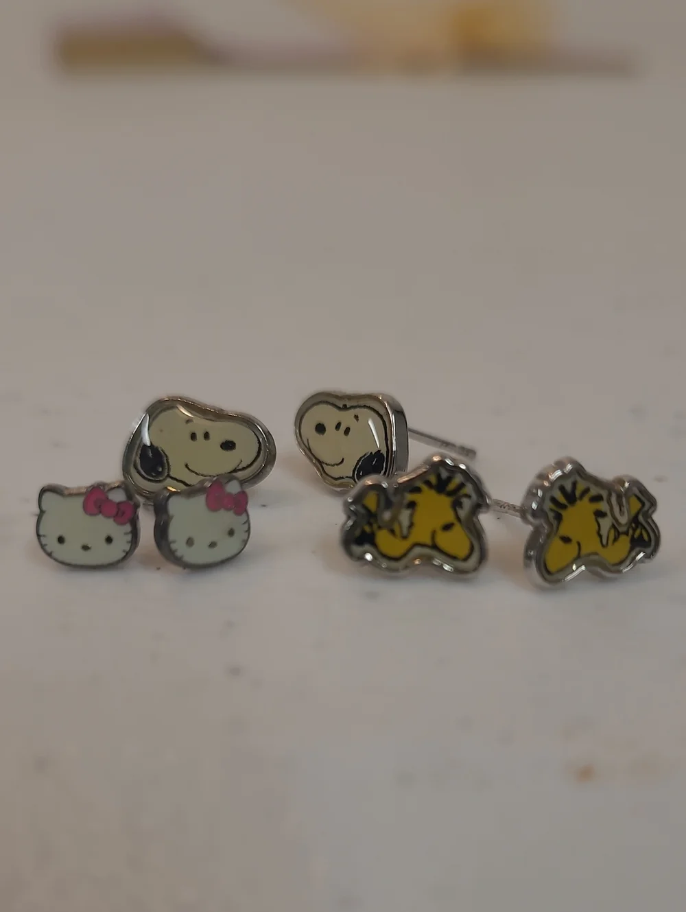 Snoopy, Woodstock, and Hello Kitty Characters - 3 Post Earring Set